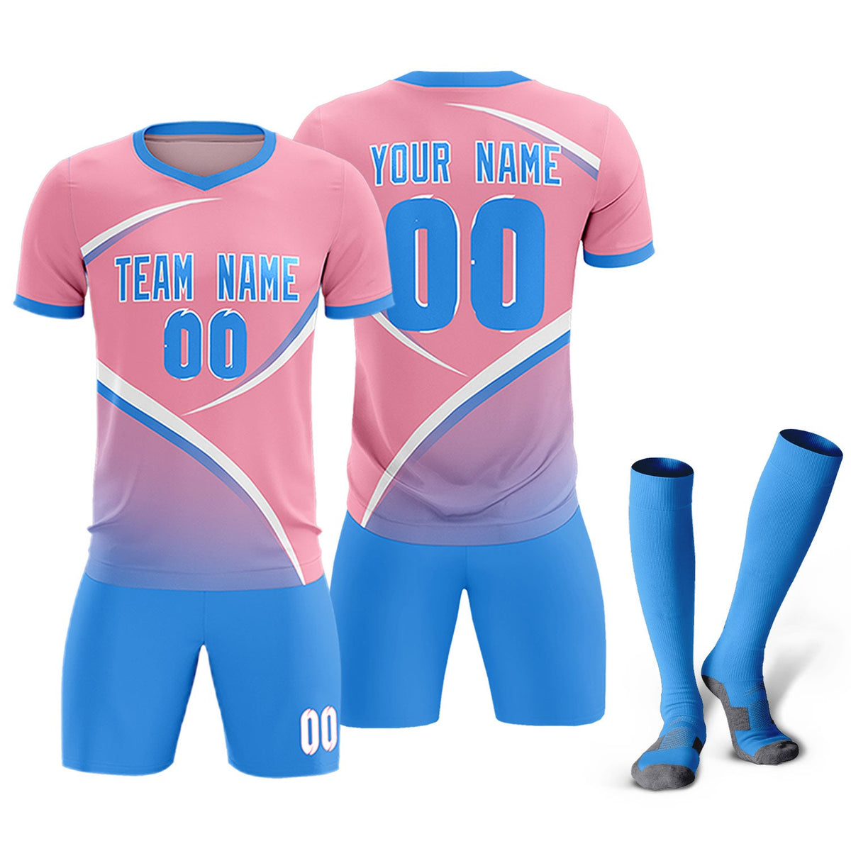 Custom Light Pink Powder Blue Color Block Training Uniform For Men Soccer Sets Jersey