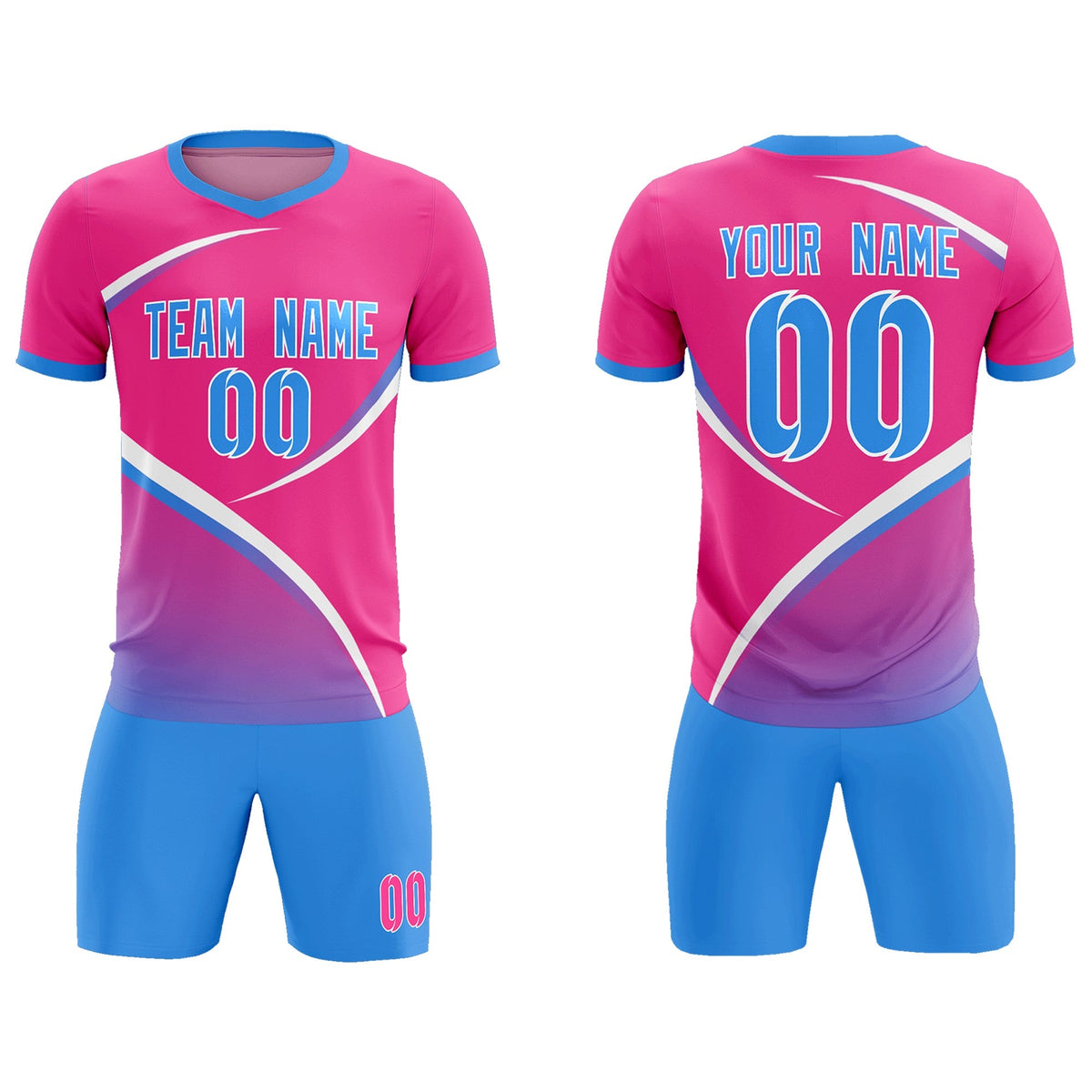 Custom Pink Powder Blue Color Block Training Uniform For Men Soccer Sets Jersey