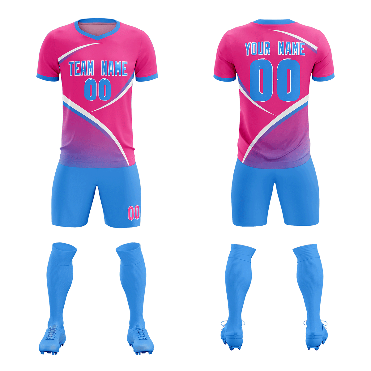 Custom Pink Powder Blue Color Block Training Uniform For Men Soccer Sets Jersey