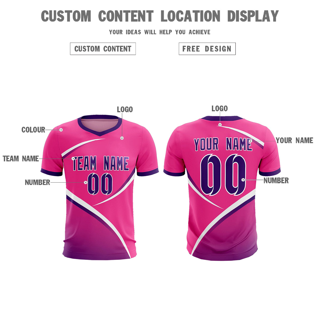 Custom Pink Purple Color Block Training Uniform For Men Soccer Sets Jersey