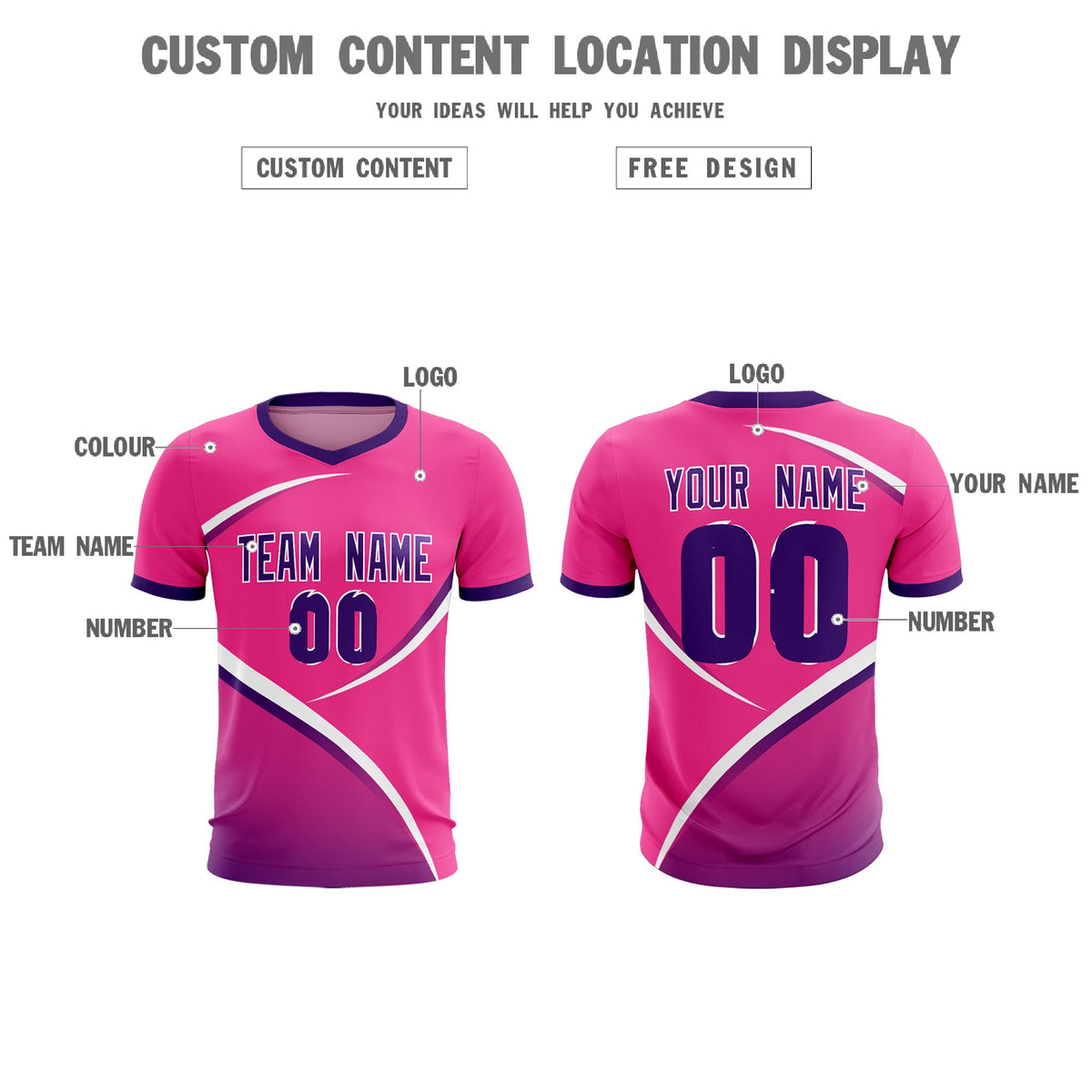 Custom Pink Purple Color Block Training Uniform For Men Soccer Sets Jersey