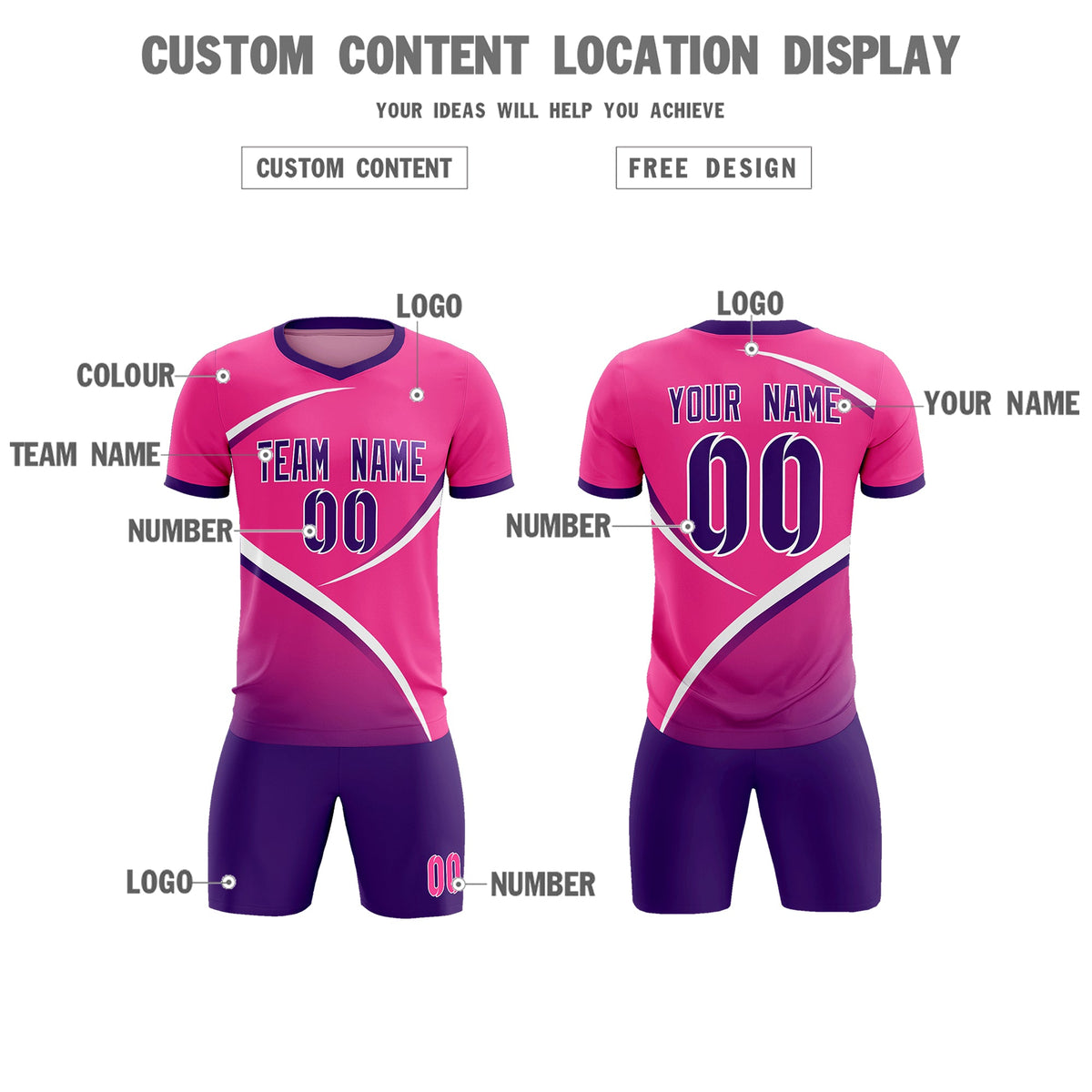 Custom Pink Purple Color Block Training Uniform For Men Soccer Sets Jersey