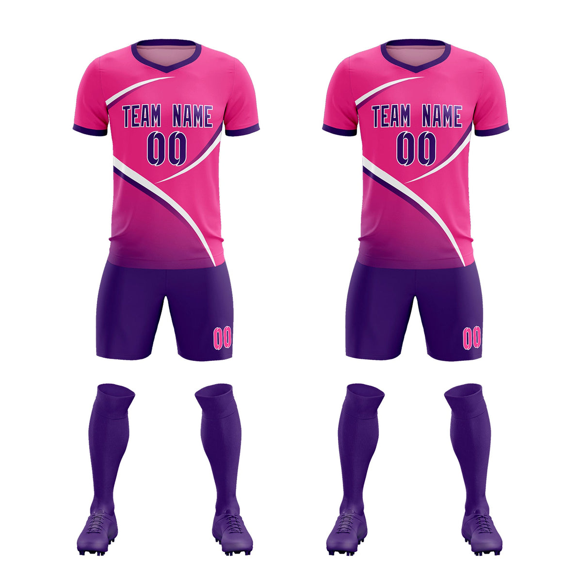 Custom Pink Purple Color Block Training Uniform For Men Soccer Sets Jersey