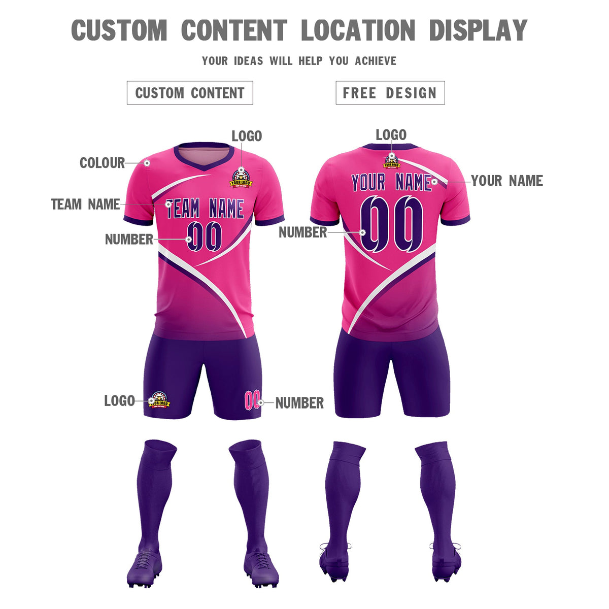 Custom Pink Purple Color Block Training Uniform For Men Soccer Sets Jersey