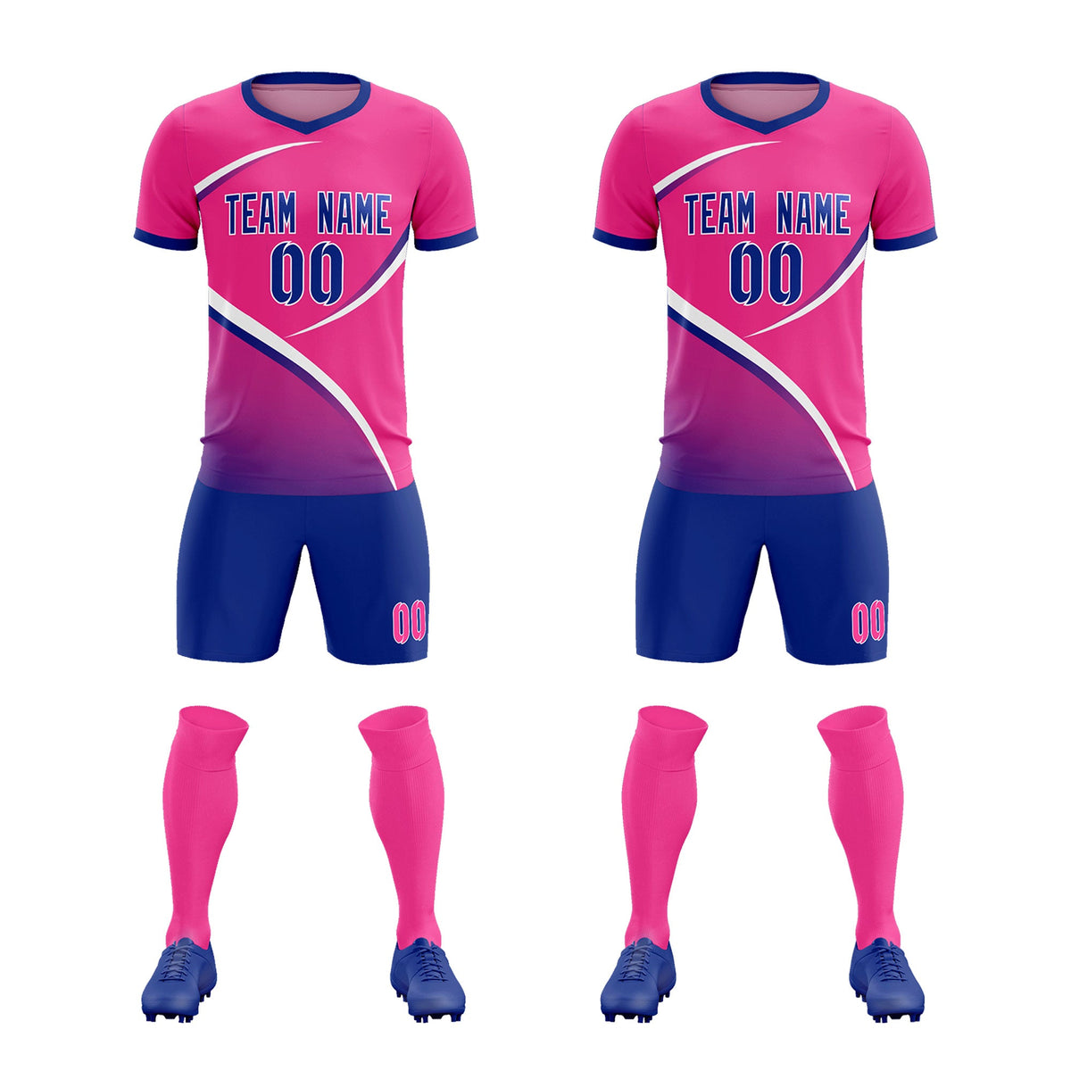 Custom Pink Royal Color Block Training Uniform For Men Soccer Sets Jersey