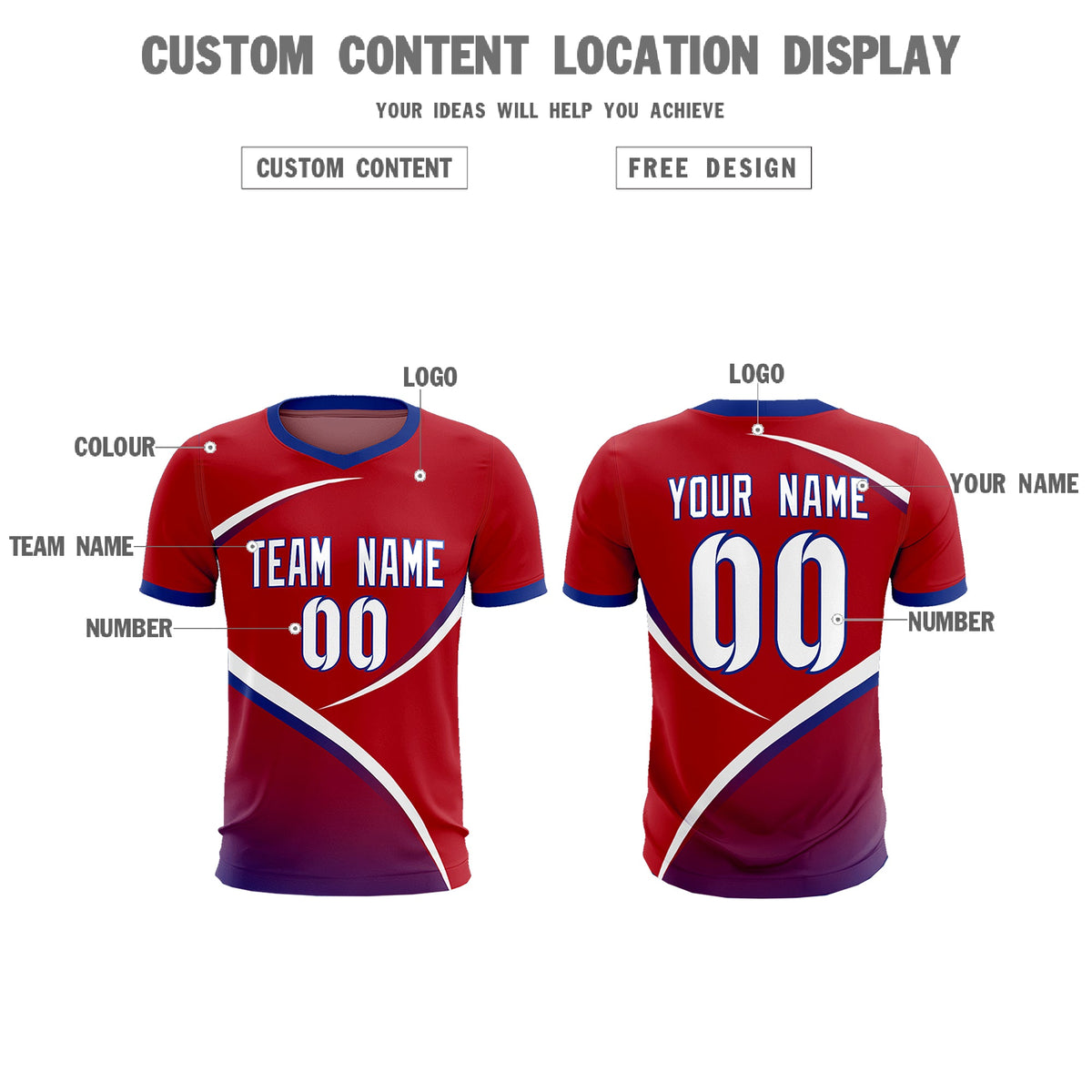 Custom Red Royal Color Block Training Uniform For Men Soccer Sets Jersey