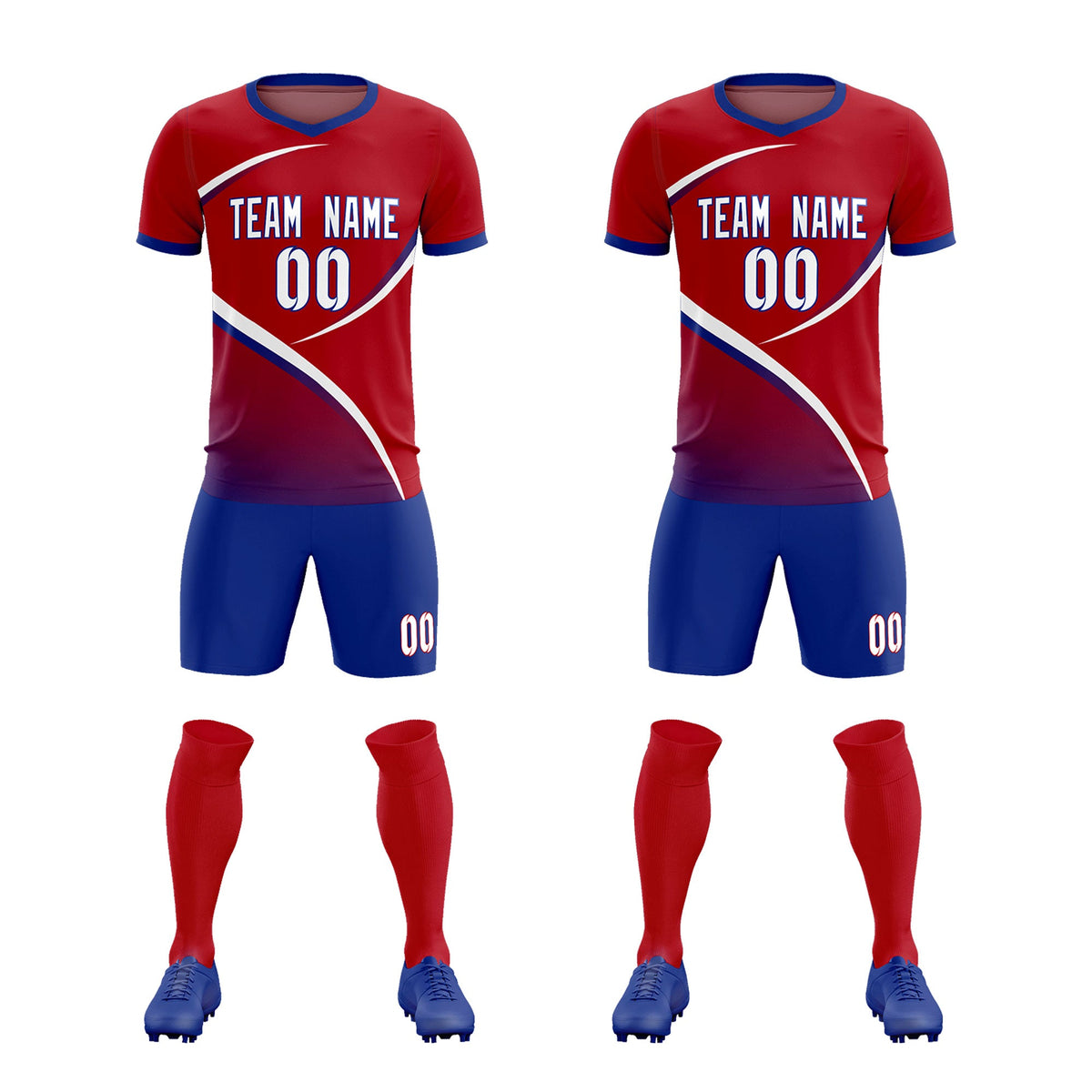 Custom Red Royal Color Block Training Uniform For Men Soccer Sets Jersey