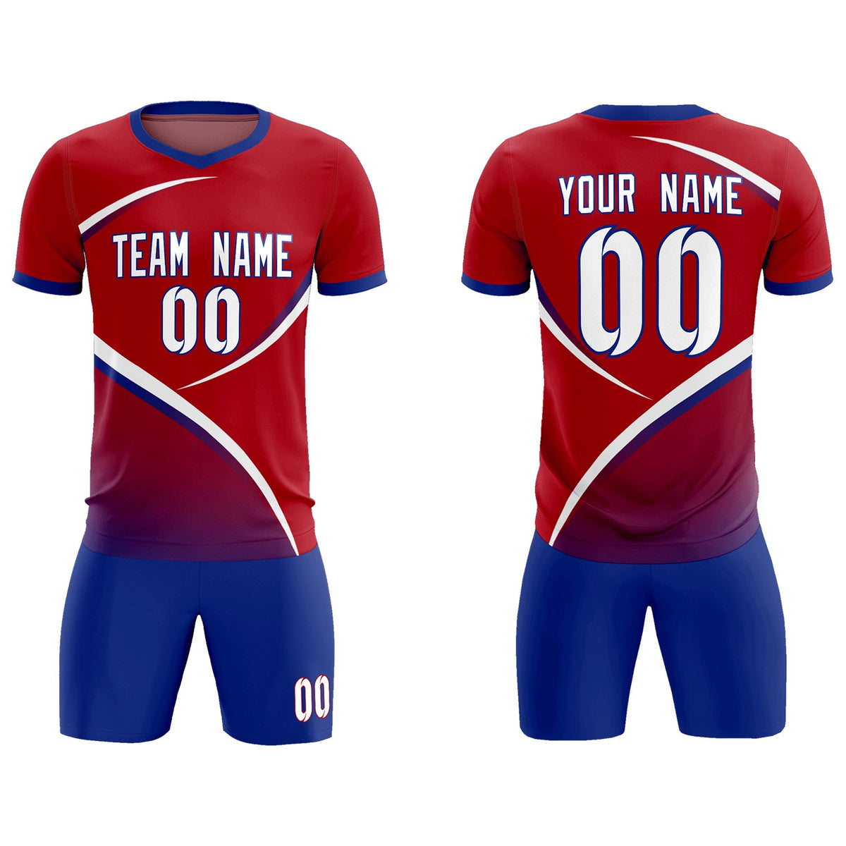 Custom Red Royal Color Block Training Uniform For Men Soccer Sets Jersey