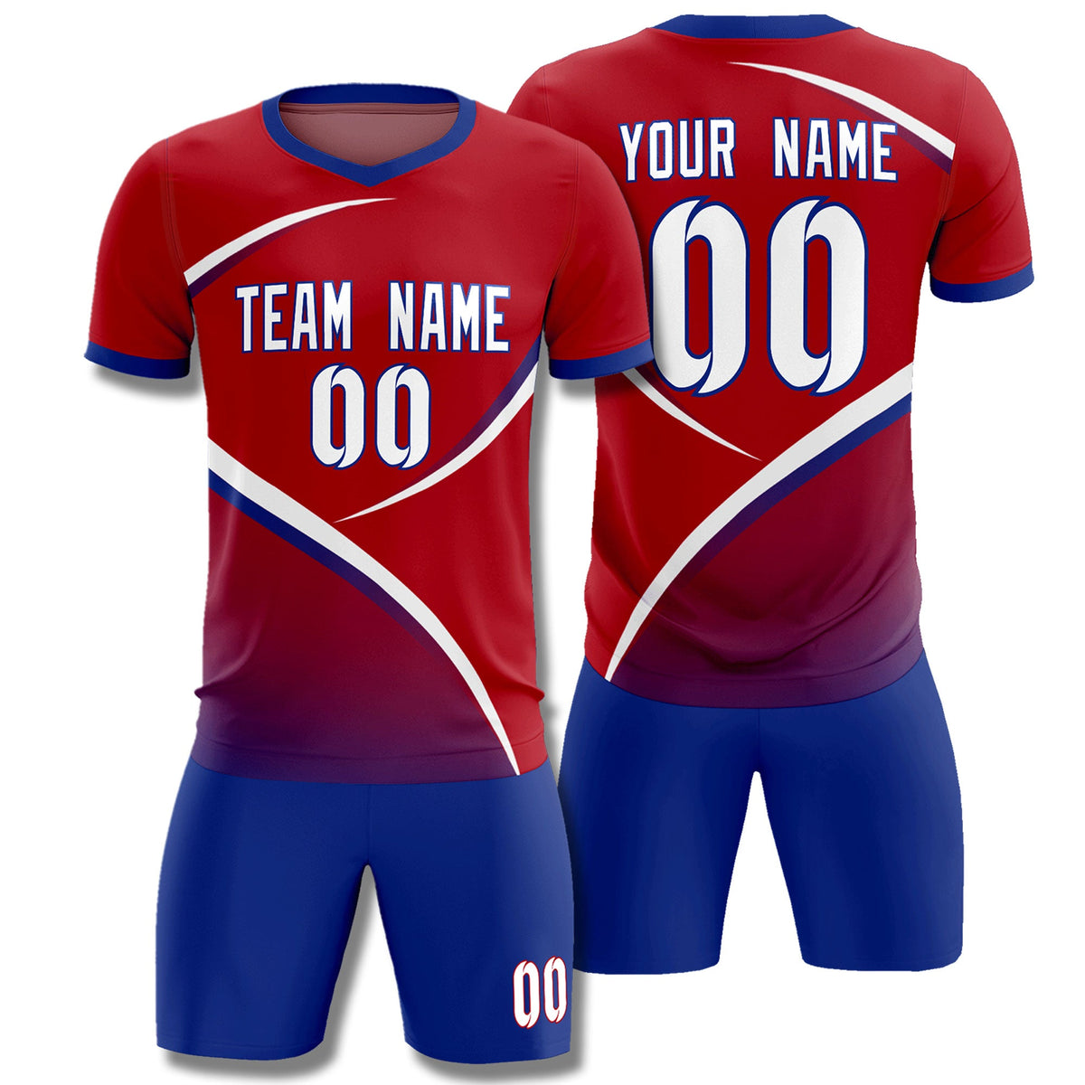 Custom Red Royal Color Block Training Uniform For Men Soccer Sets Jersey