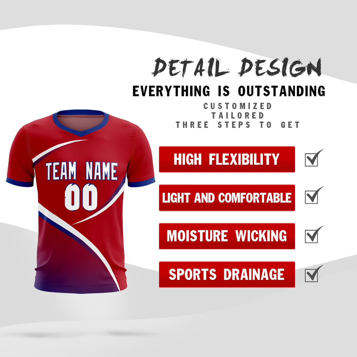 Custom Red Royal Color Block Training Uniform For Men Soccer Sets Jersey
