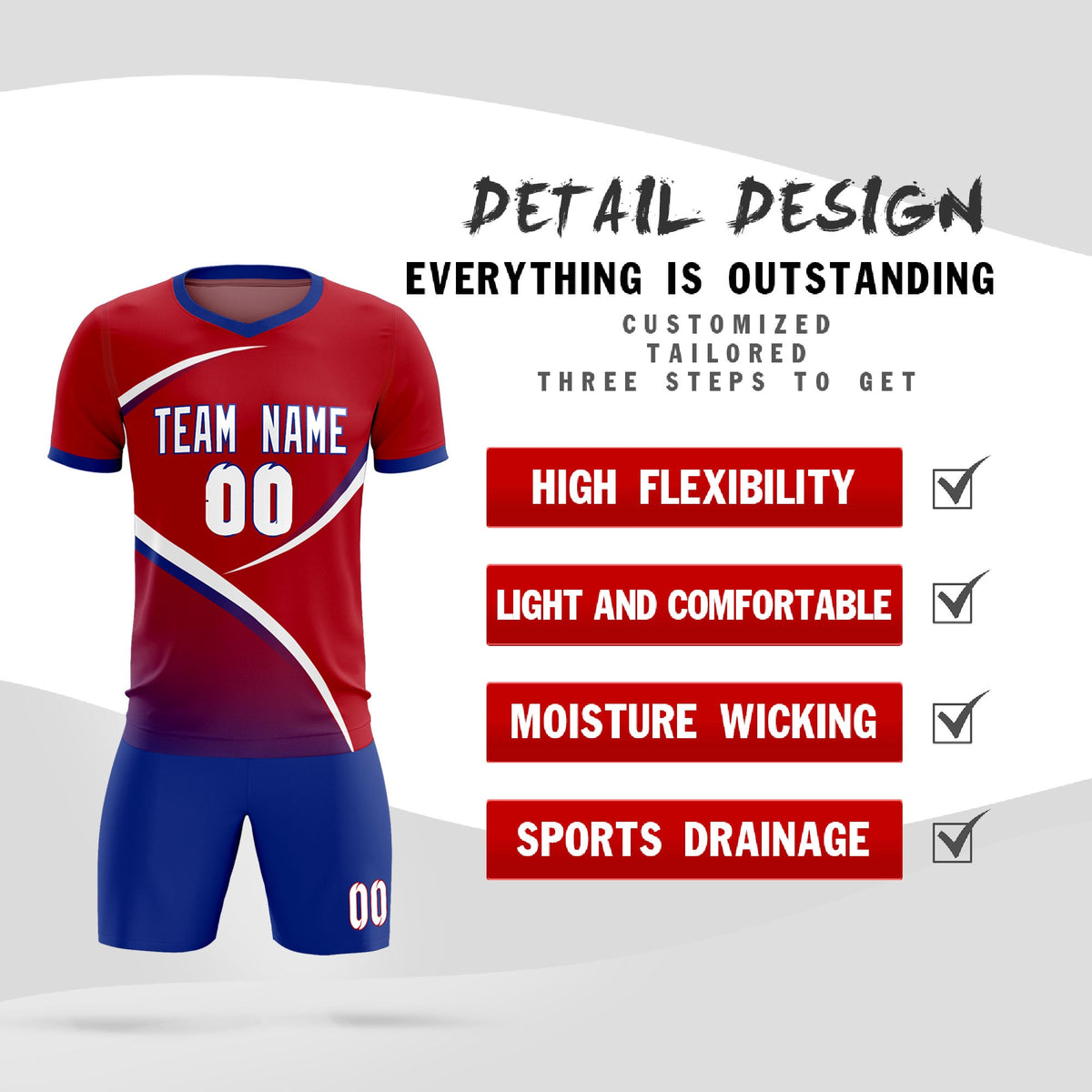 Custom Red Royal Color Block Training Uniform For Men Soccer Sets Jersey