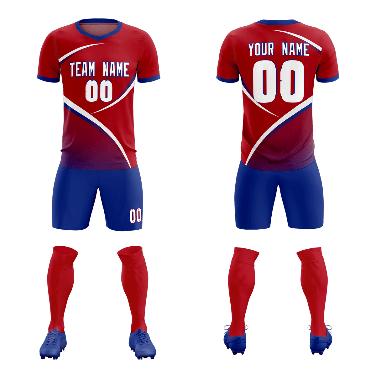 Custom Red Royal Color Block Training Uniform For Men Soccer Sets Jersey