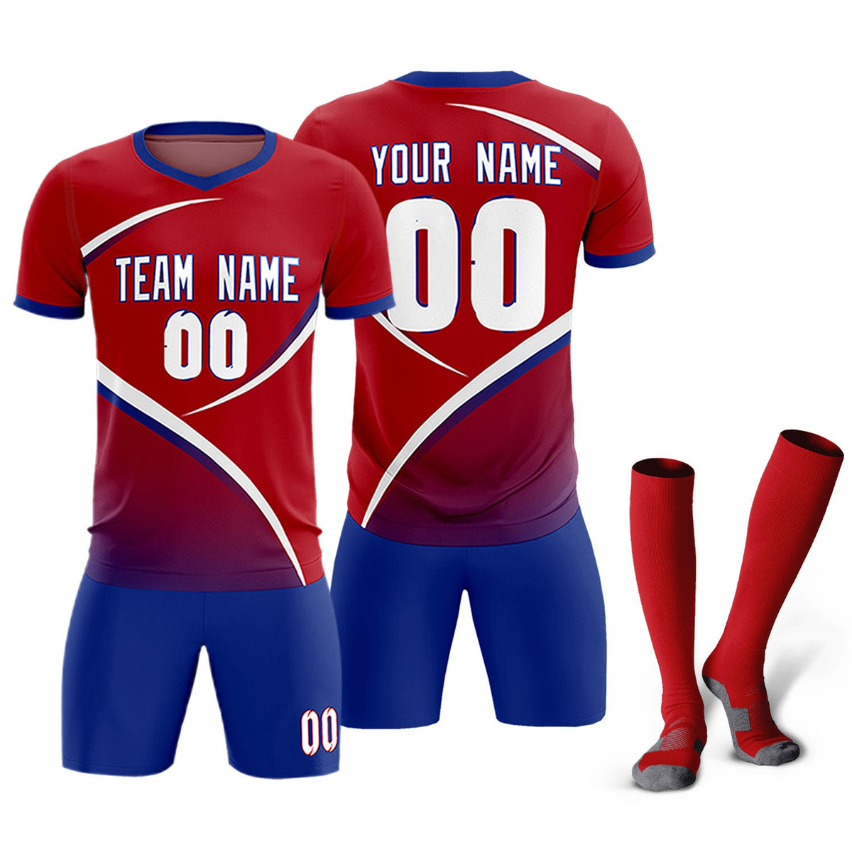 Custom Red Royal Color Block Training Uniform For Men Soccer Sets Jersey