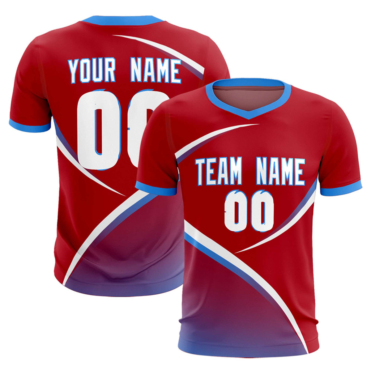 Custom Red Powder Blue Color Block Training Uniform For Men Soccer Sets Jersey