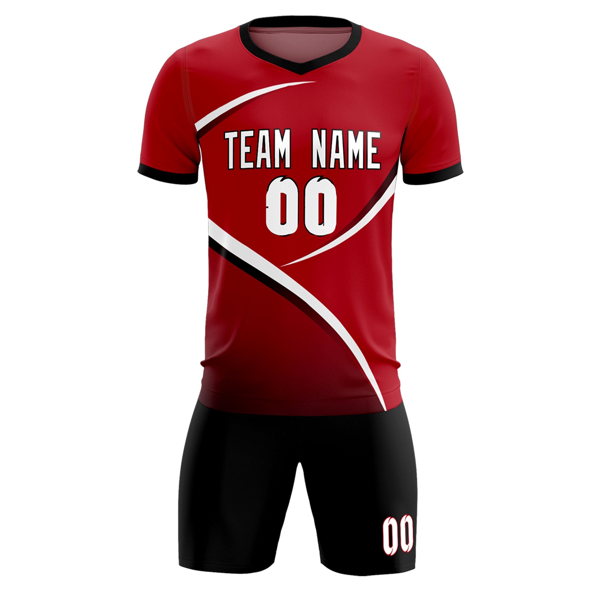 Custom Red Black Color Block Training Uniform For Men Soccer Sets Jersey