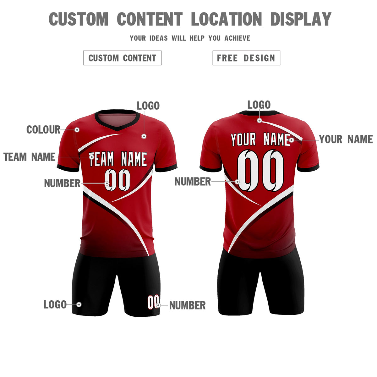 Custom Red Black Color Block Training Uniform For Men Soccer Sets Jersey