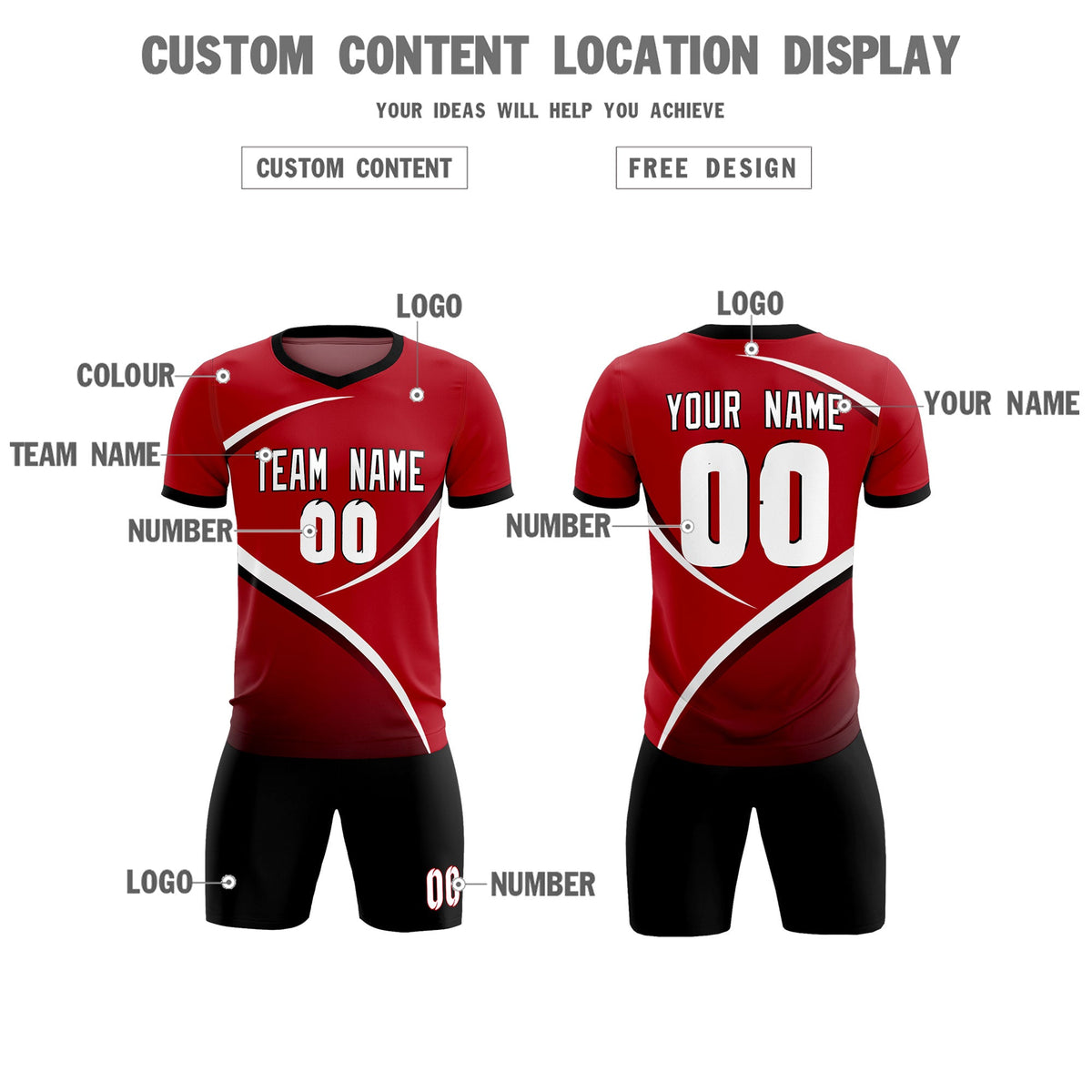 Custom Red Black Color Block Training Uniform For Men Soccer Sets Jersey