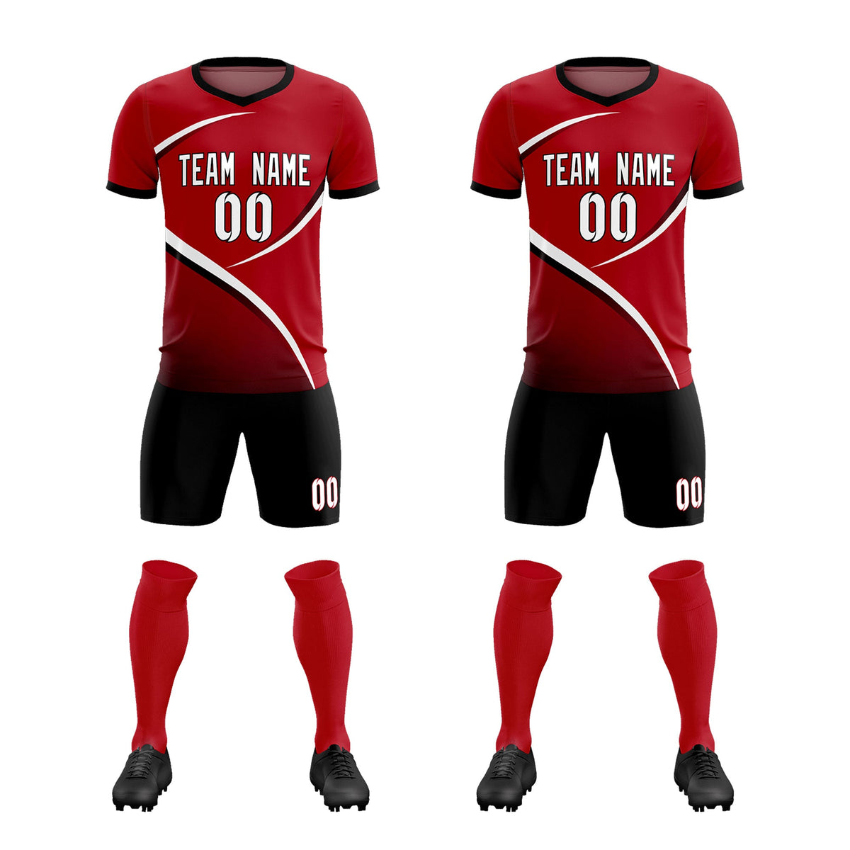 Custom Red Black Color Block Training Uniform For Men Soccer Sets Jersey