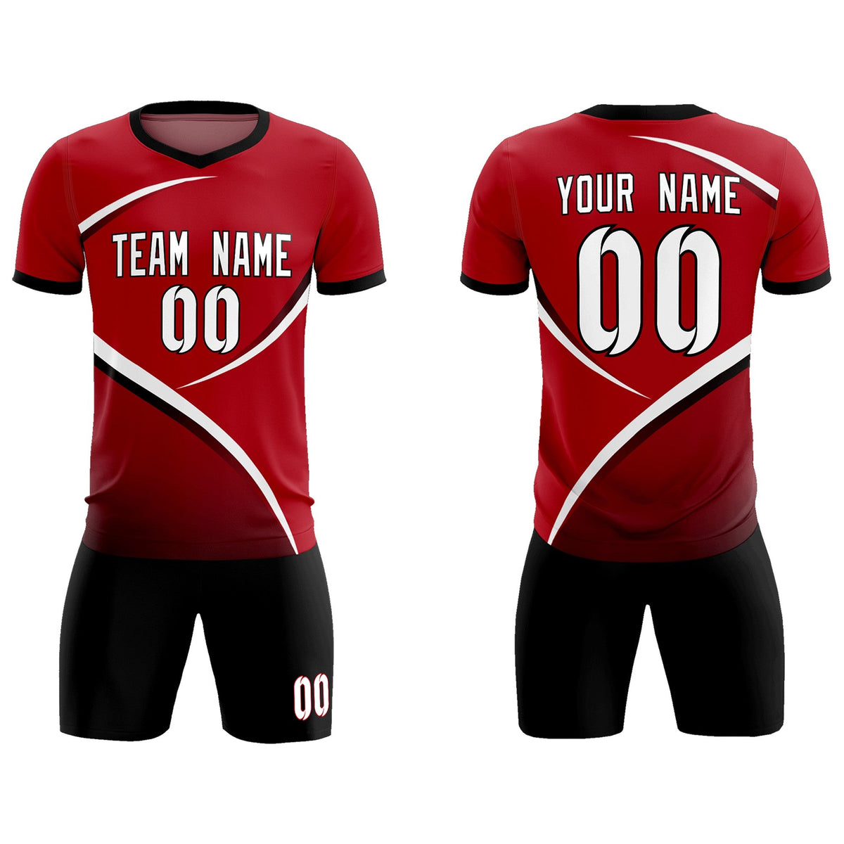 Custom Red Black Color Block Training Uniform For Men Soccer Sets Jersey