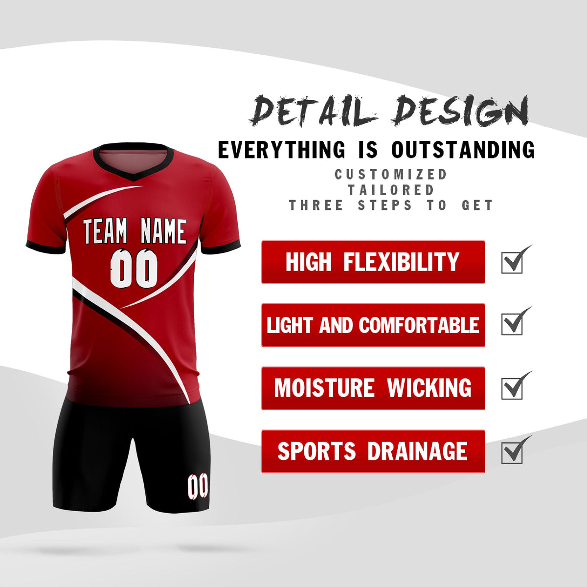 Custom Red Black Color Block Training Uniform For Men Soccer Sets Jersey