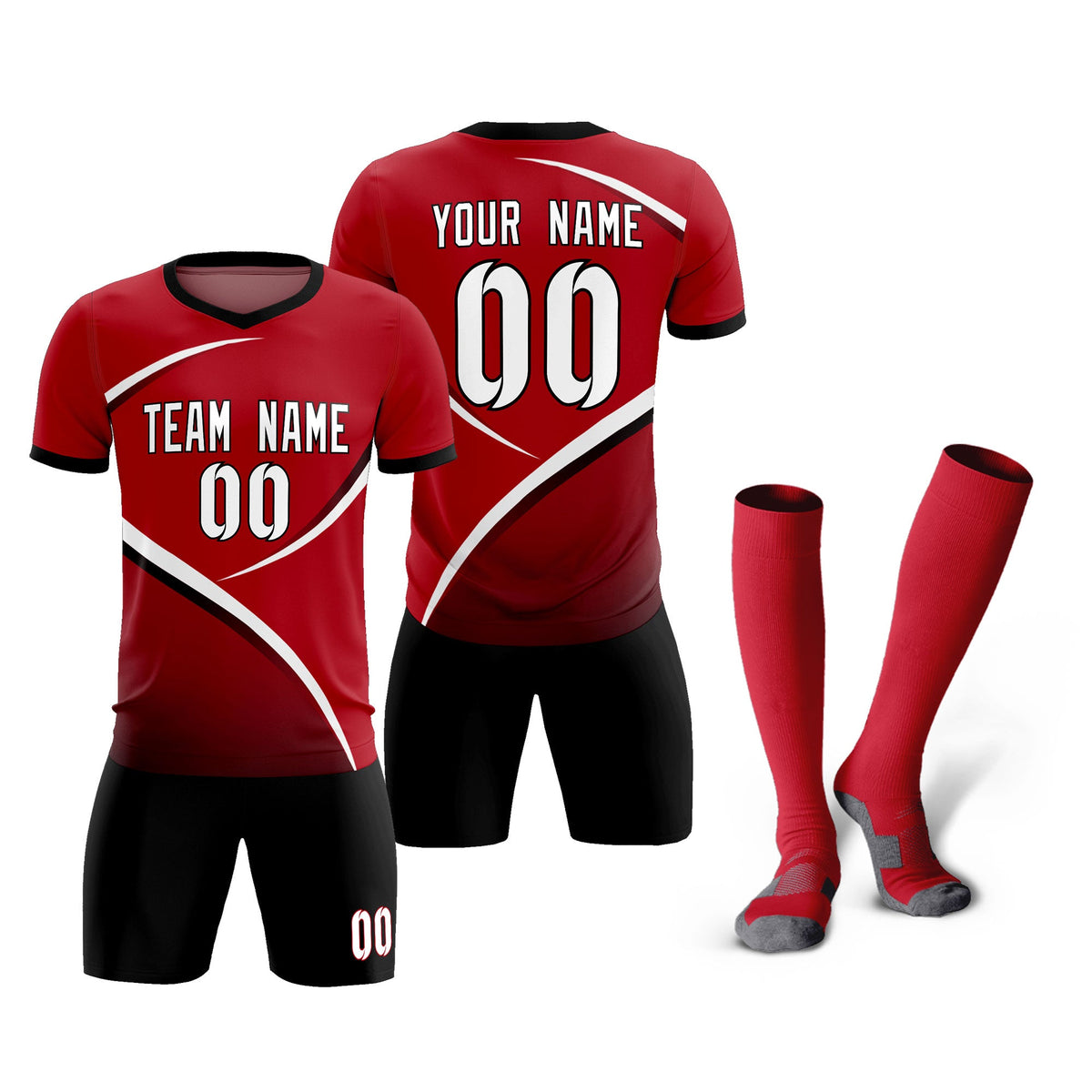 Custom Red Black Color Block Training Uniform For Men Soccer Sets Jersey