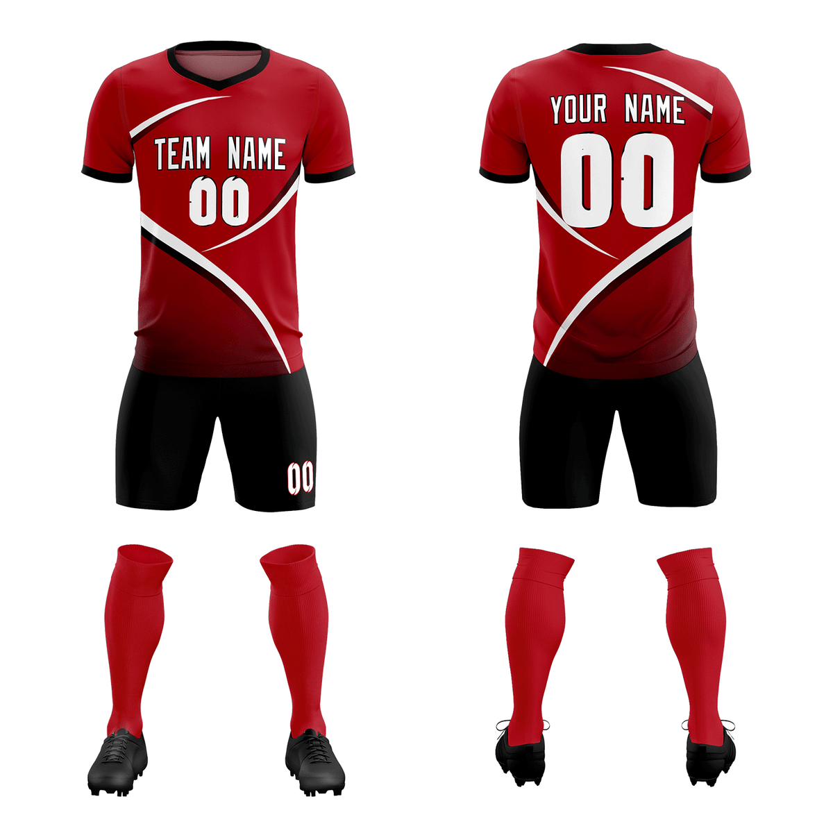 Custom Red Black Color Block Training Uniform For Men Soccer Sets Jersey
