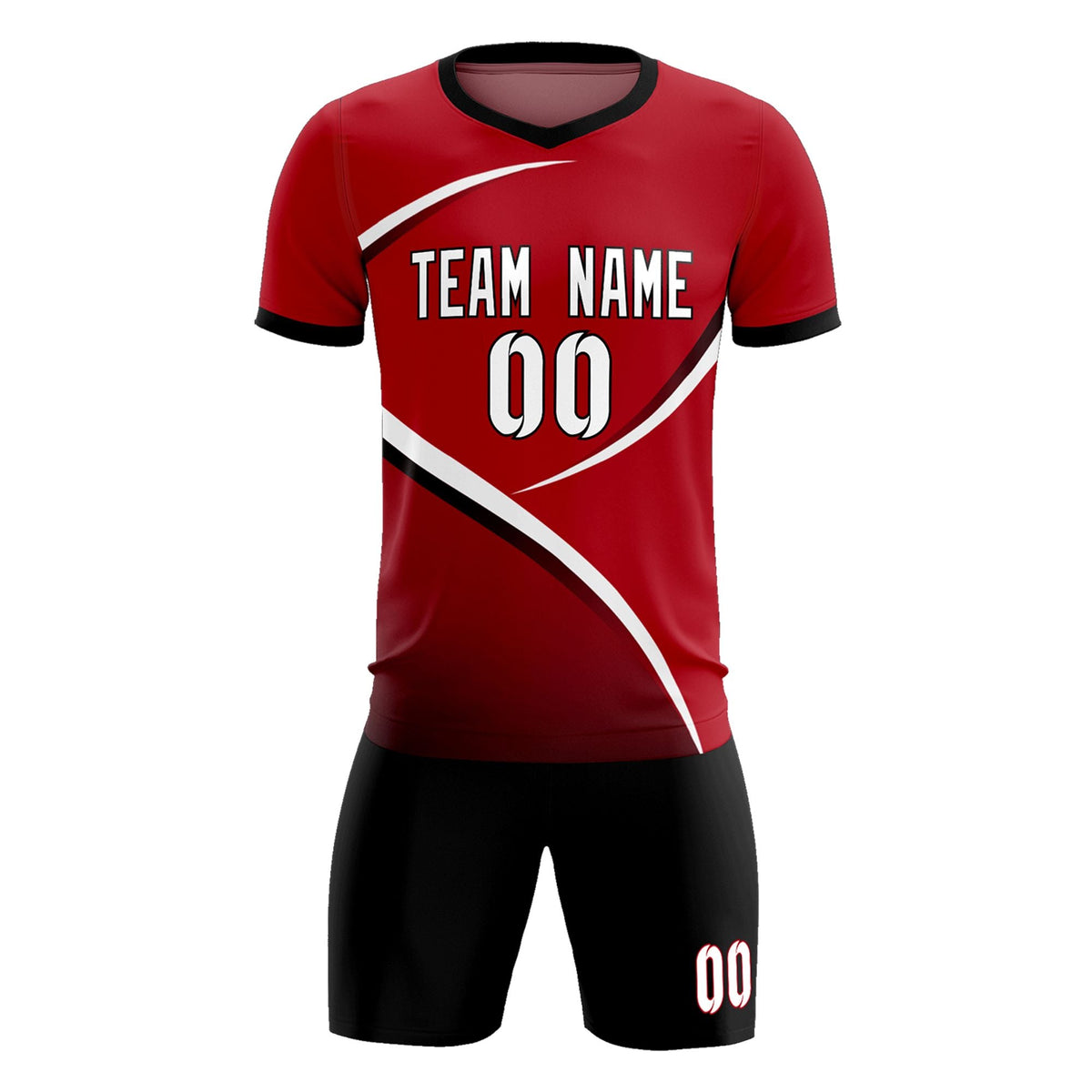 Custom Red Black Color Block Training Uniform For Men Soccer Sets Jersey