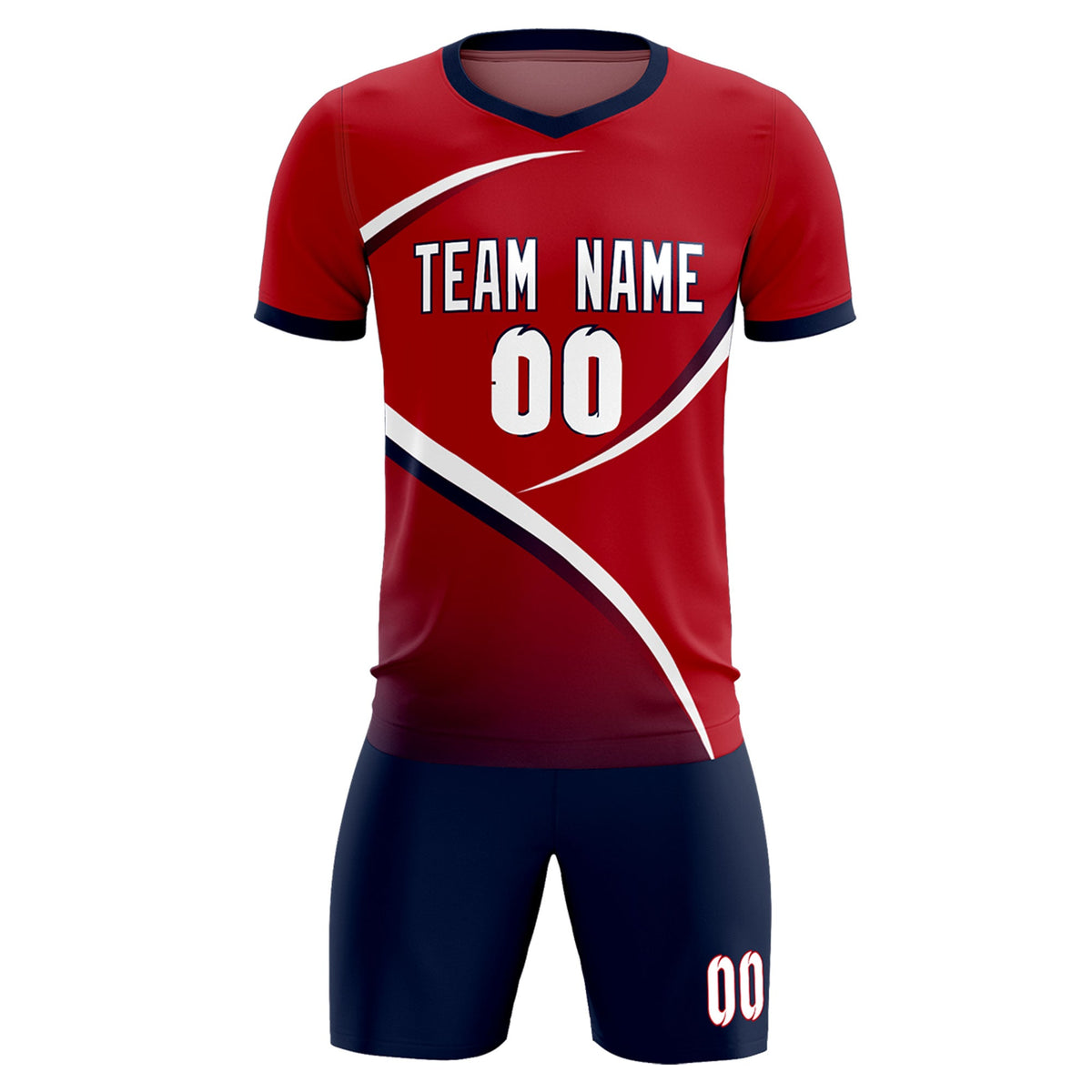 Custom Red Navy Color Block Training Uniform For Men Soccer Sets Jersey