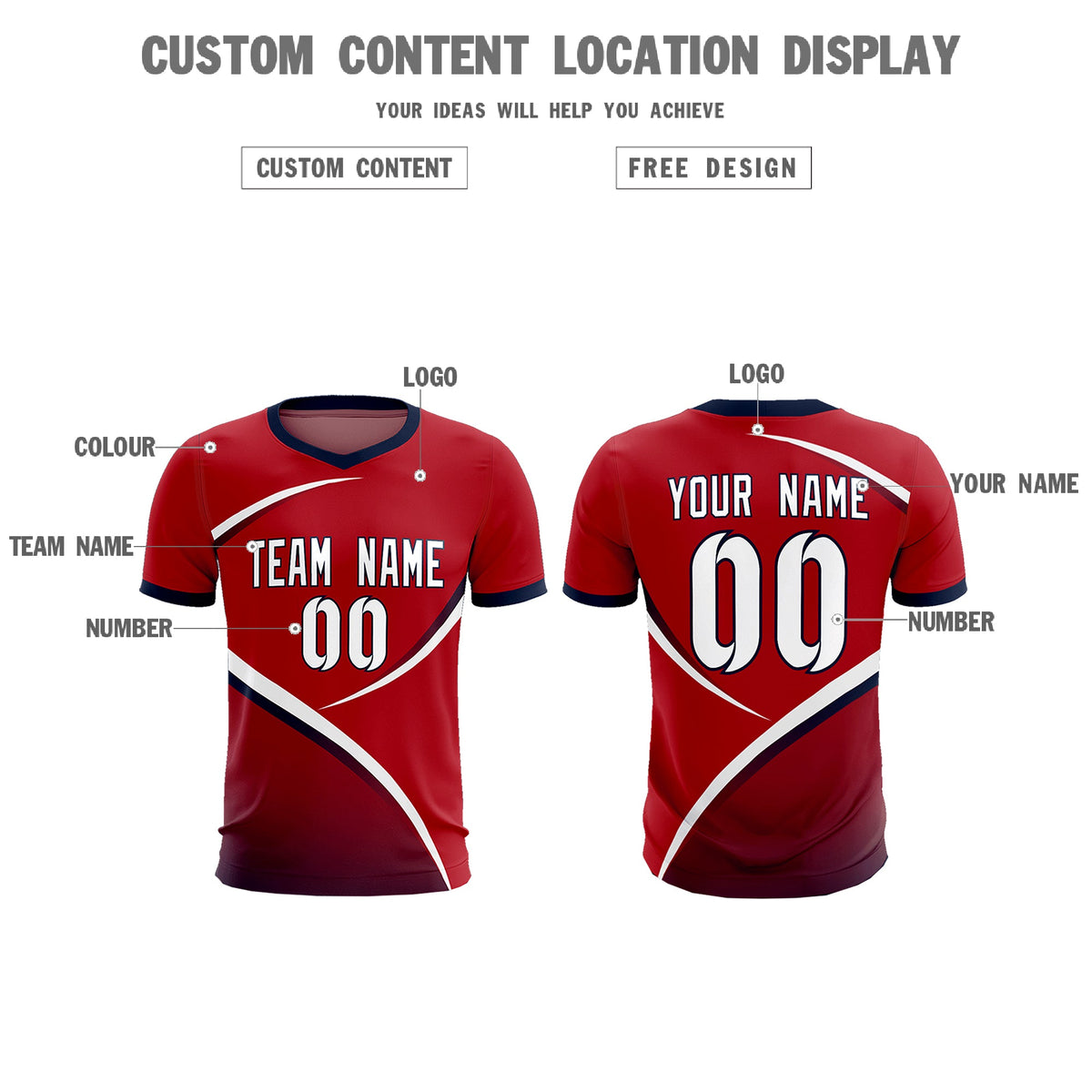 Custom Red Navy Color Block Training Uniform For Men Soccer Sets Jersey