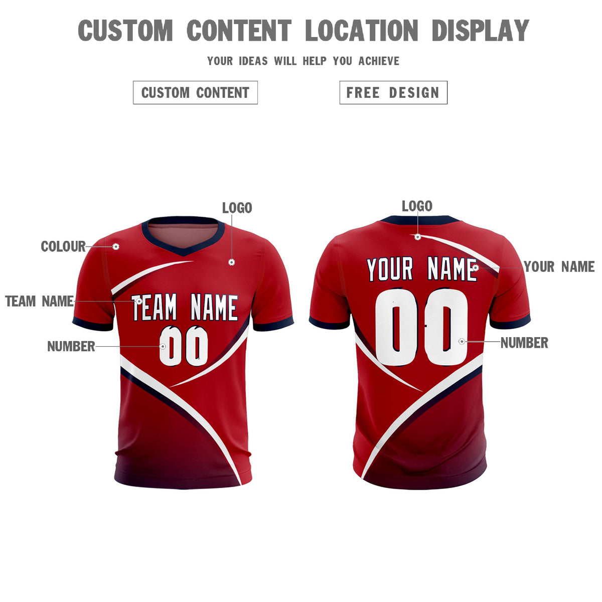 Custom Red Navy Color Block Training Uniform For Men Soccer Sets Jersey