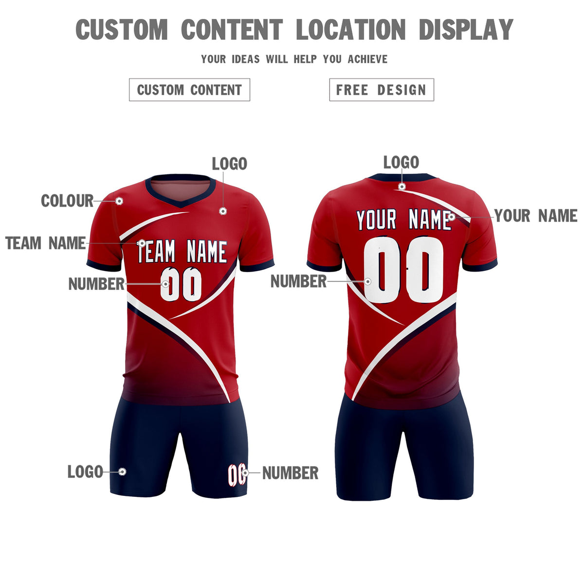 Custom Red Navy Color Block Training Uniform For Men Soccer Sets Jersey