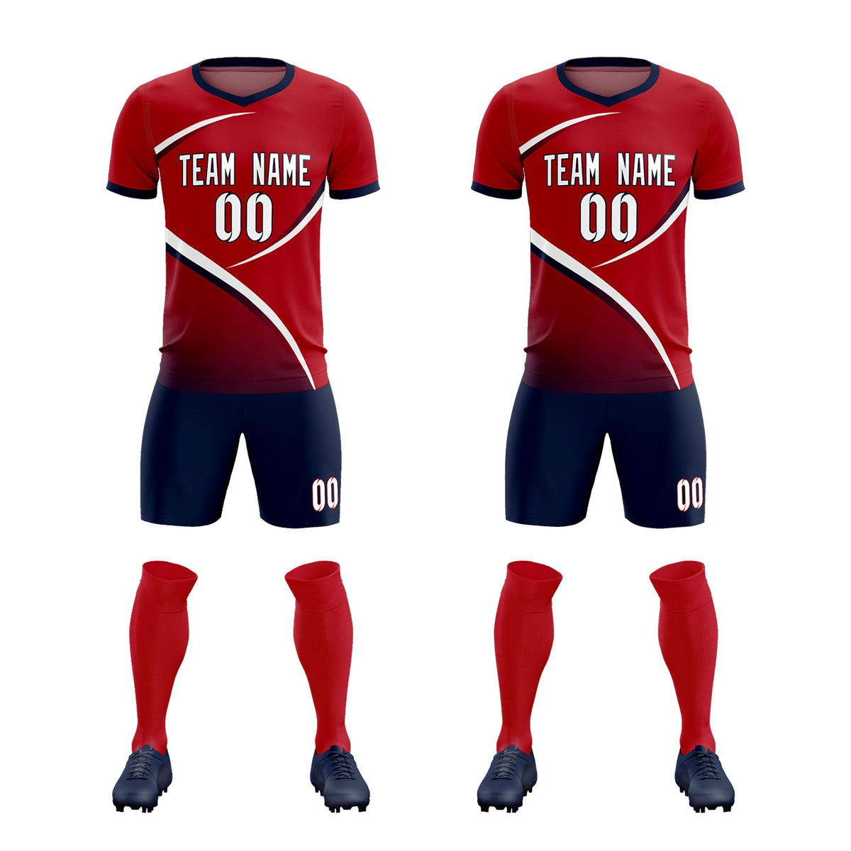 Custom Red Navy Color Block Training Uniform For Men Soccer Sets Jersey