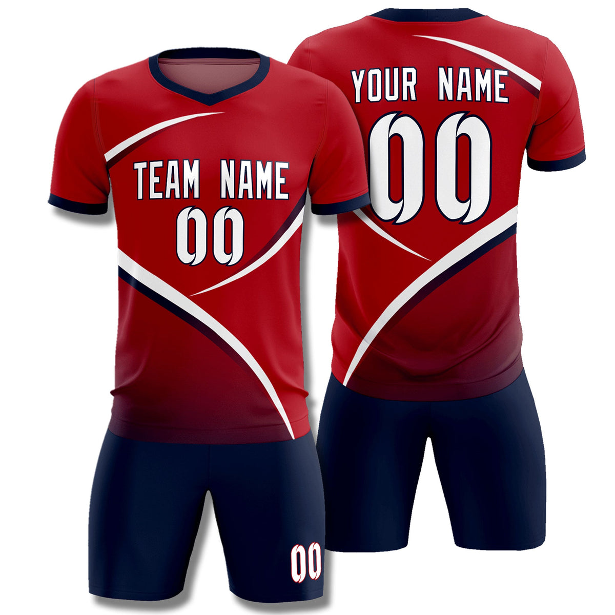 Custom Red Navy Color Block Training Uniform For Men Soccer Sets Jersey