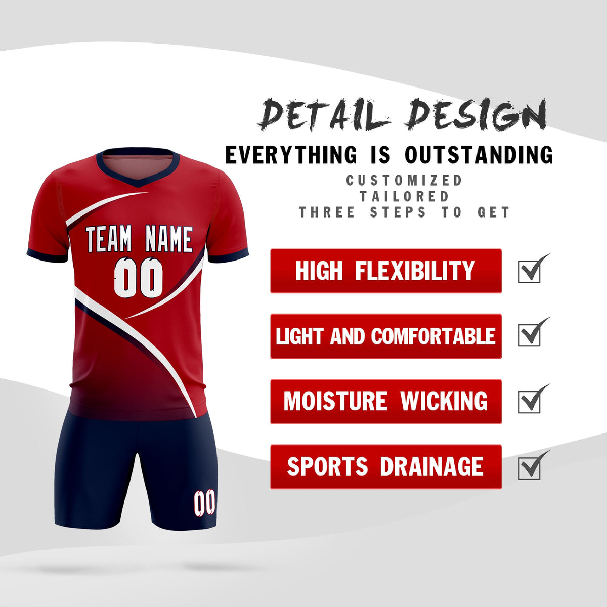 Custom Red Navy Color Block Training Uniform For Men Soccer Sets Jersey