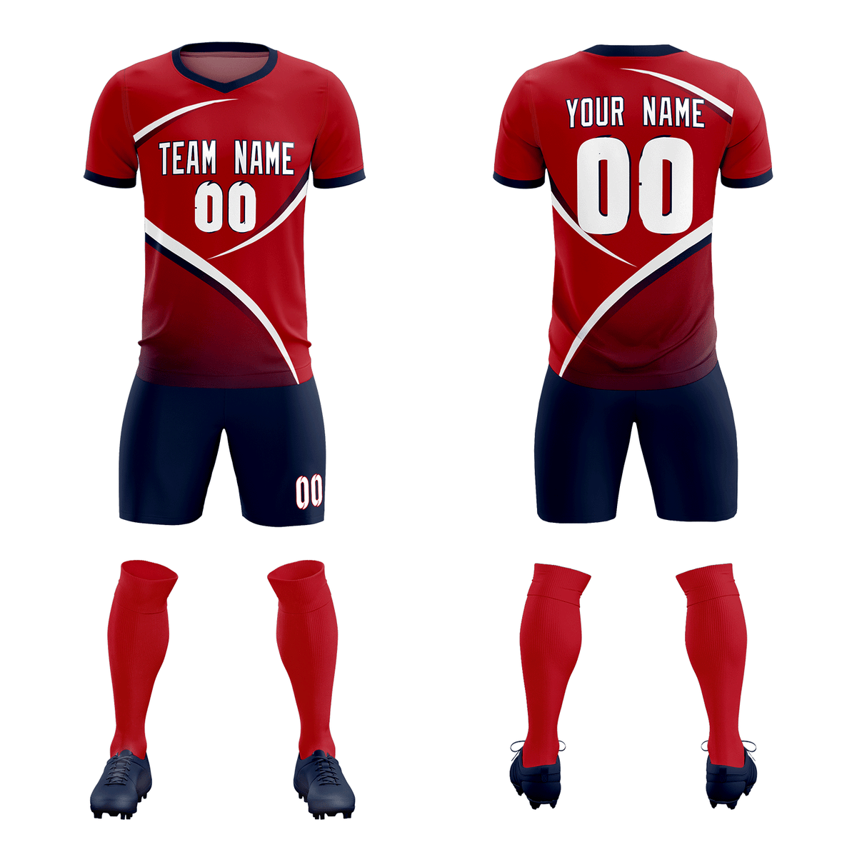 Custom Red Navy Color Block Training Uniform For Men Soccer Sets Jersey