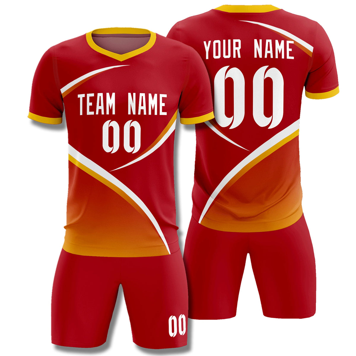 Custom Red Gold Color Block Training Uniform For Men Soccer Sets Jersey
