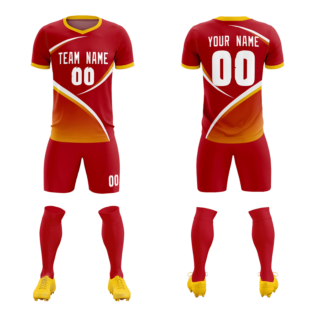 Custom Red Gold Color Block Training Uniform For Men Soccer Sets Jersey