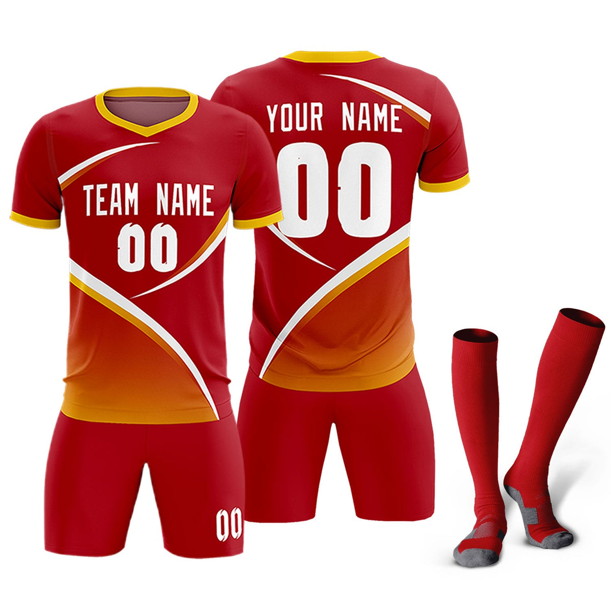 Custom Red Gold Color Block Training Uniform For Men Soccer Sets Jersey