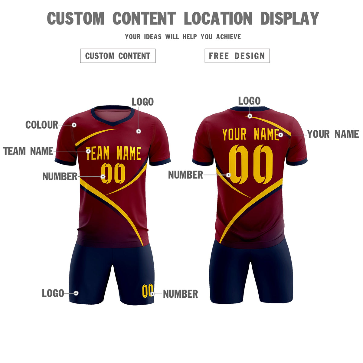 Custom Crimson Navy Color Block Training Uniform For Men Soccer Sets Jersey
