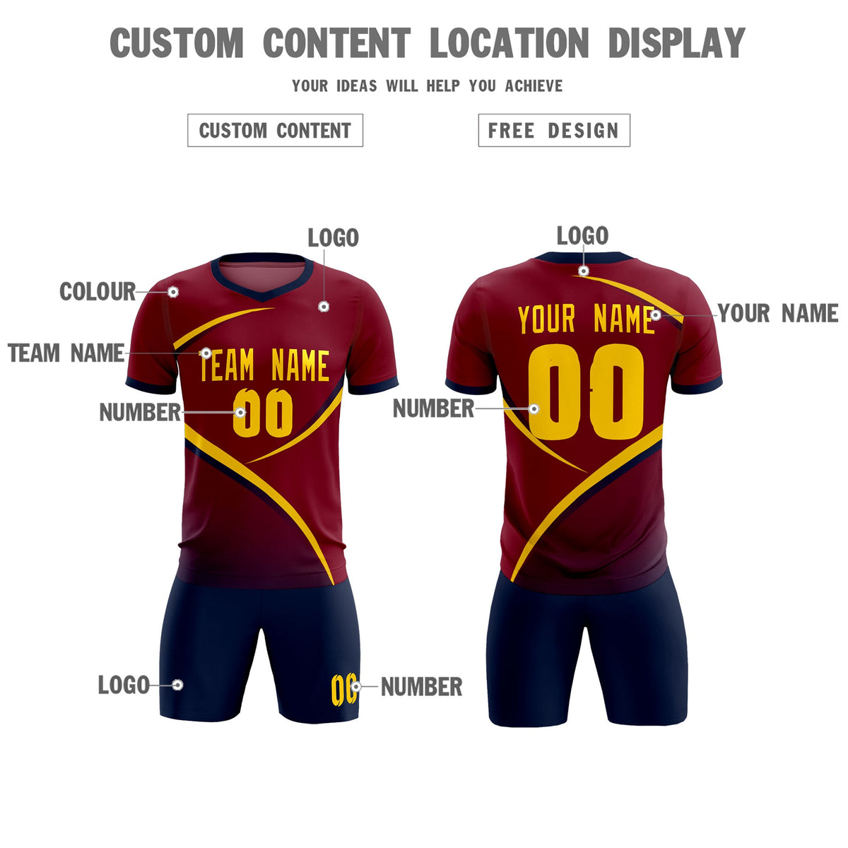 Custom Crimson Navy Color Block Training Uniform For Men Soccer Sets Jersey