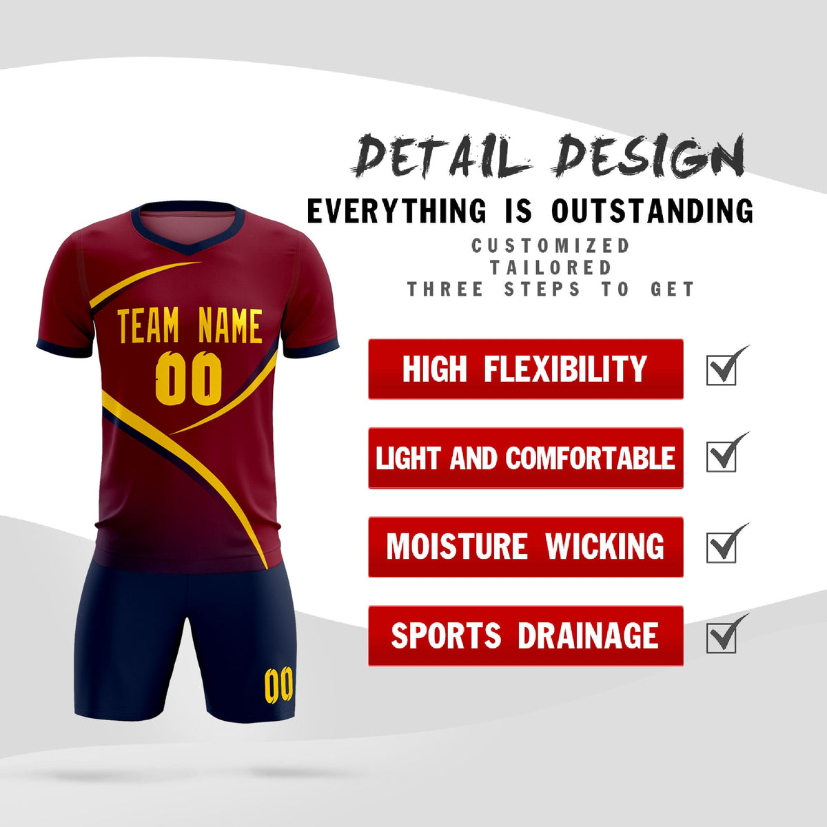 Custom Crimson Navy Color Block Training Uniform For Men Soccer Sets Jersey
