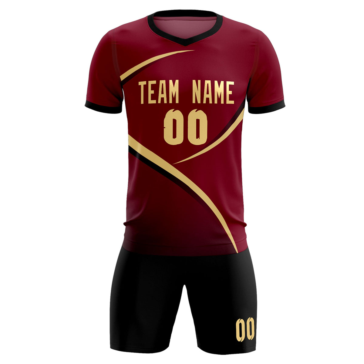 Custom Crimson Black Color Block Training Uniform For Men Soccer Sets Jersey