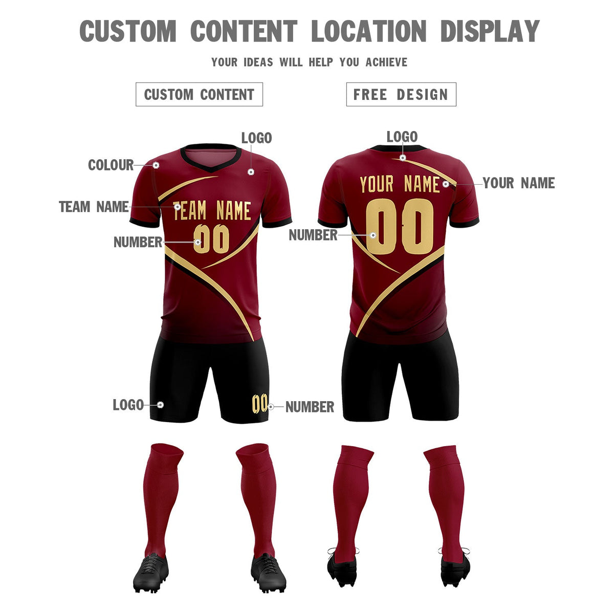 Custom Crimson Black Color Block Training Uniform For Men Soccer Sets Jersey
