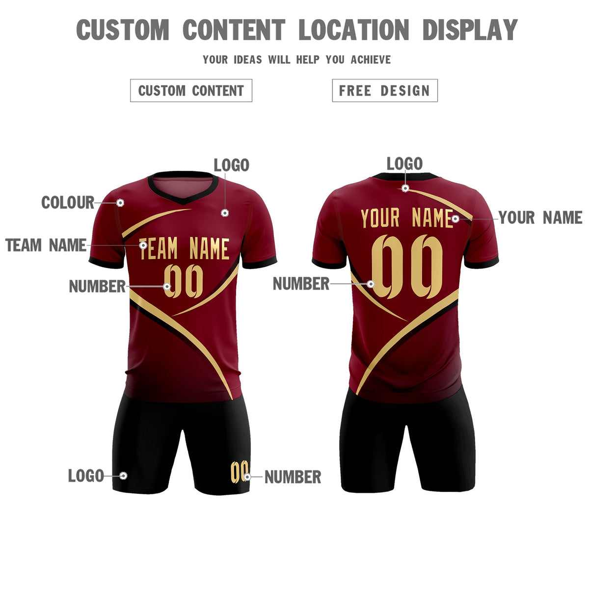 Custom Crimson Black Color Block Training Uniform For Men Soccer Sets Jersey