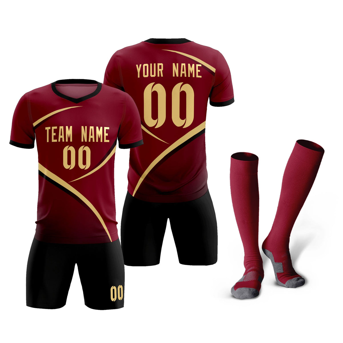 Custom Crimson Black Color Block Training Uniform For Men Soccer Sets Jersey