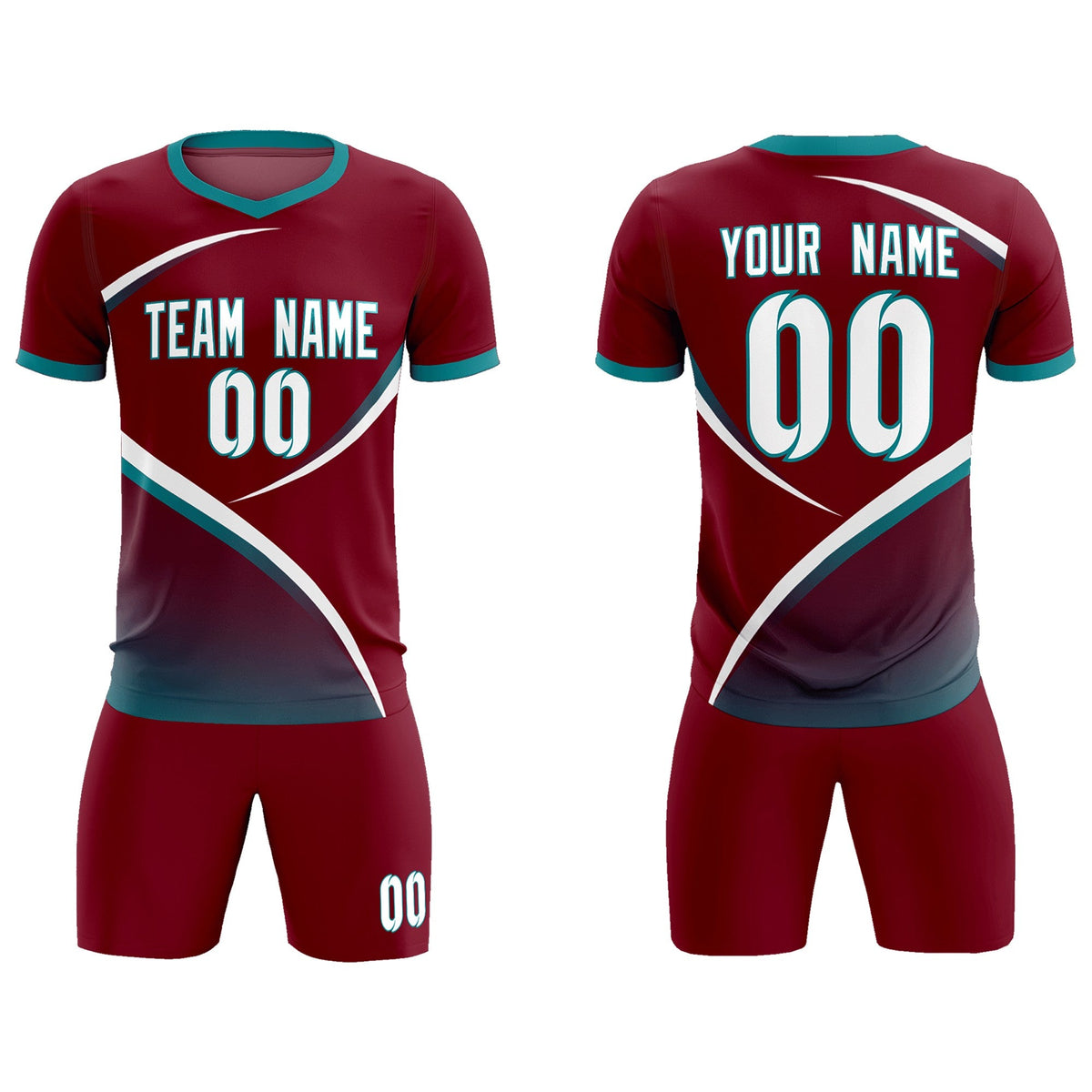 Custom Crimson Aqua Color Block Training Uniform For Men Soccer Sets Jersey