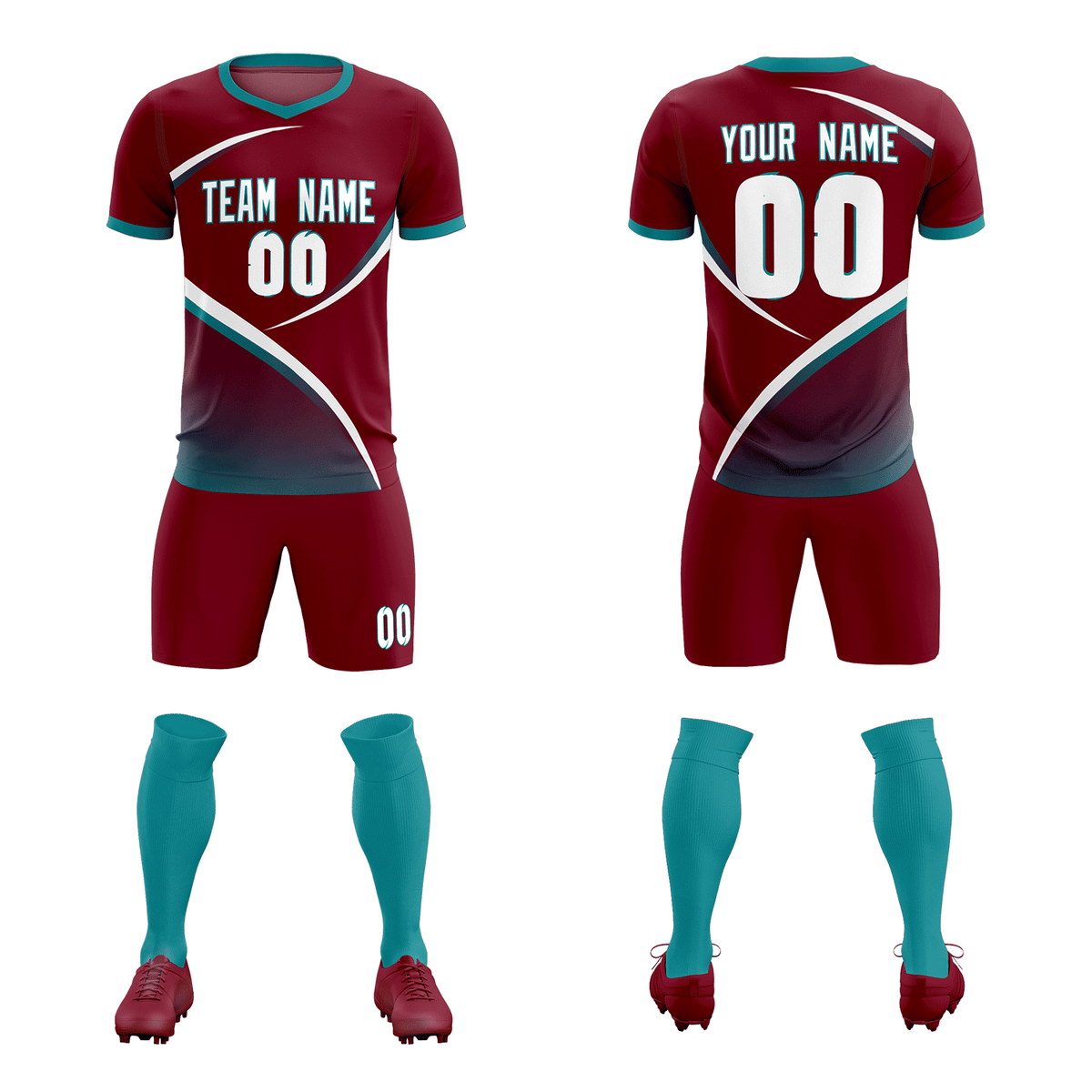 Custom Crimson Aqua Color Block Training Uniform For Men Soccer Sets Jersey