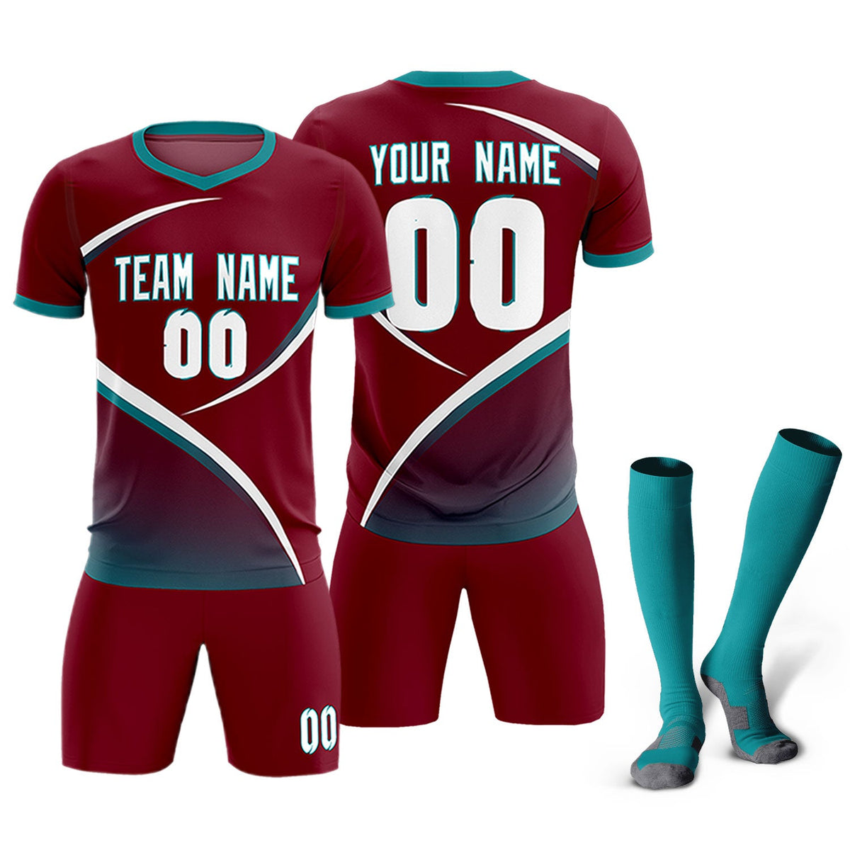 Custom Crimson Aqua Color Block Training Uniform For Men Soccer Sets Jersey