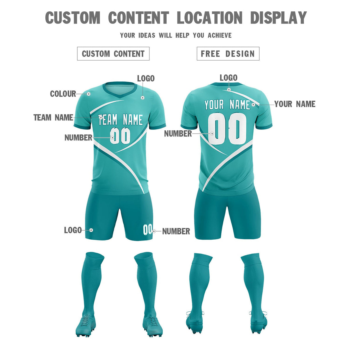 Custom Bright Green Aqua Color Block Training Uniform For Men Soccer Sets Jersey