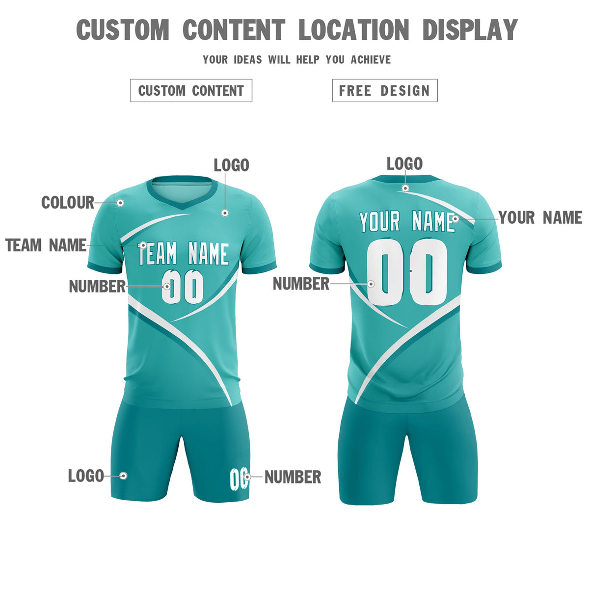 Custom Bright Green Aqua Color Block Training Uniform For Men Soccer Sets Jersey